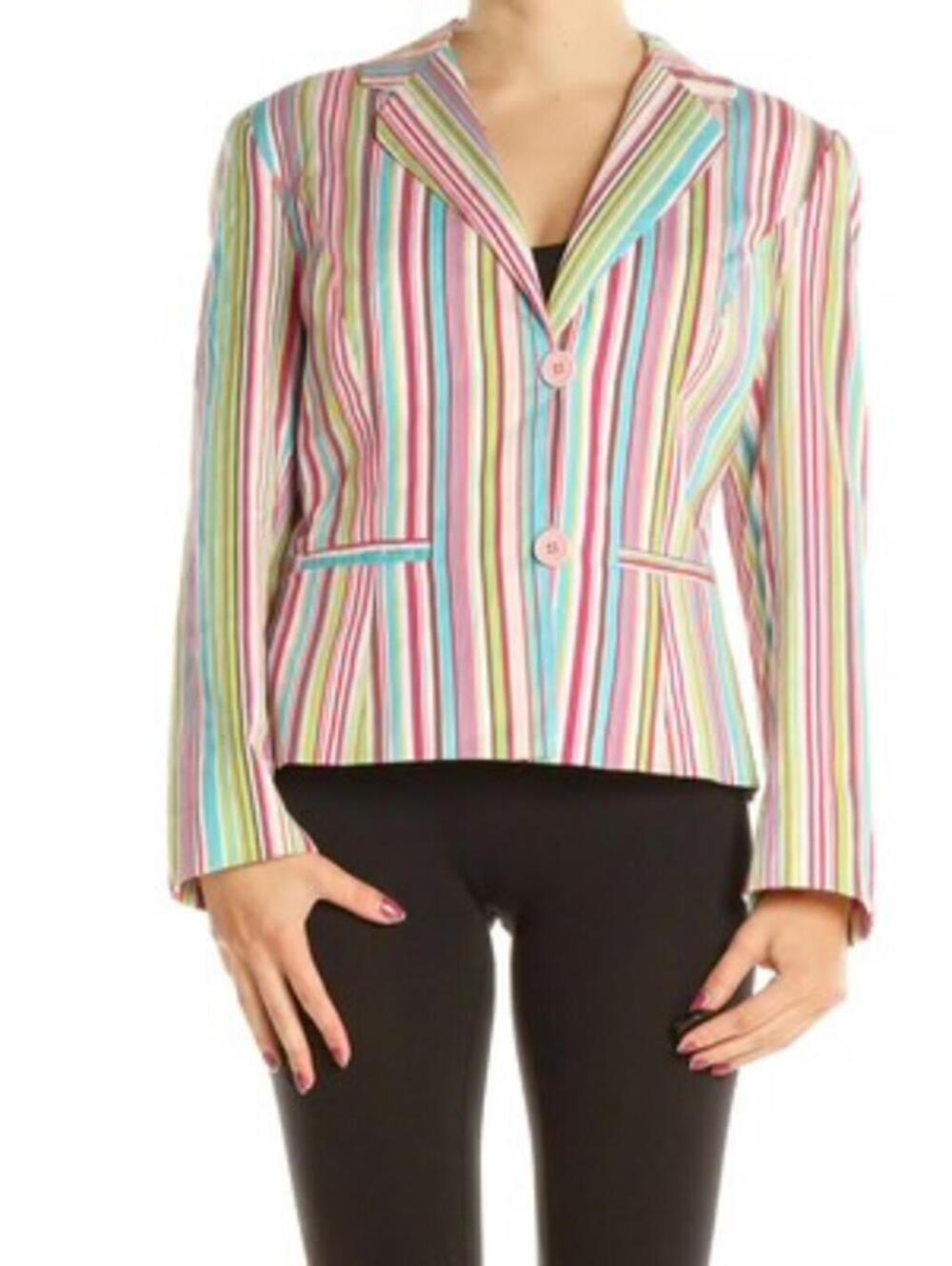 Willi Smith Women's Rainbow Striped Button-Up Blazer Jacket Size S - Fun Summer